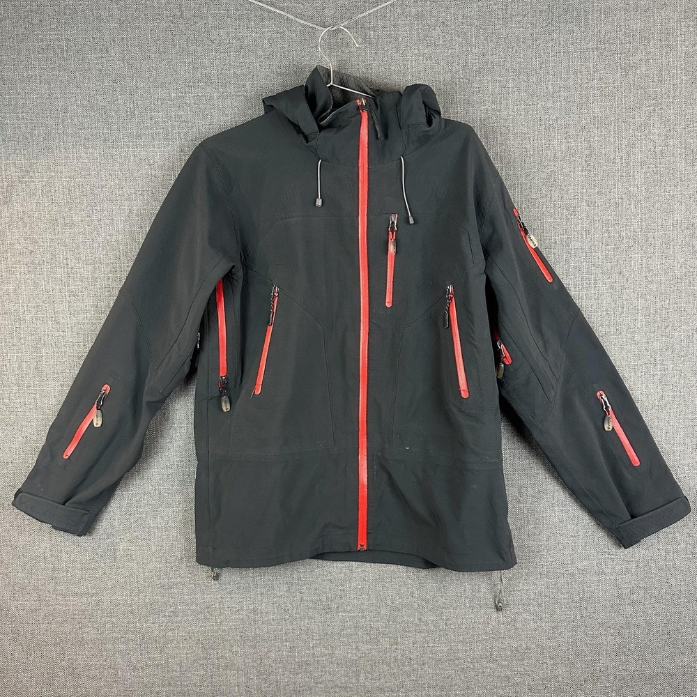Kevin Safsten Jacket Mens Small Black Red Hooded Softshell Windbreaker Sweden